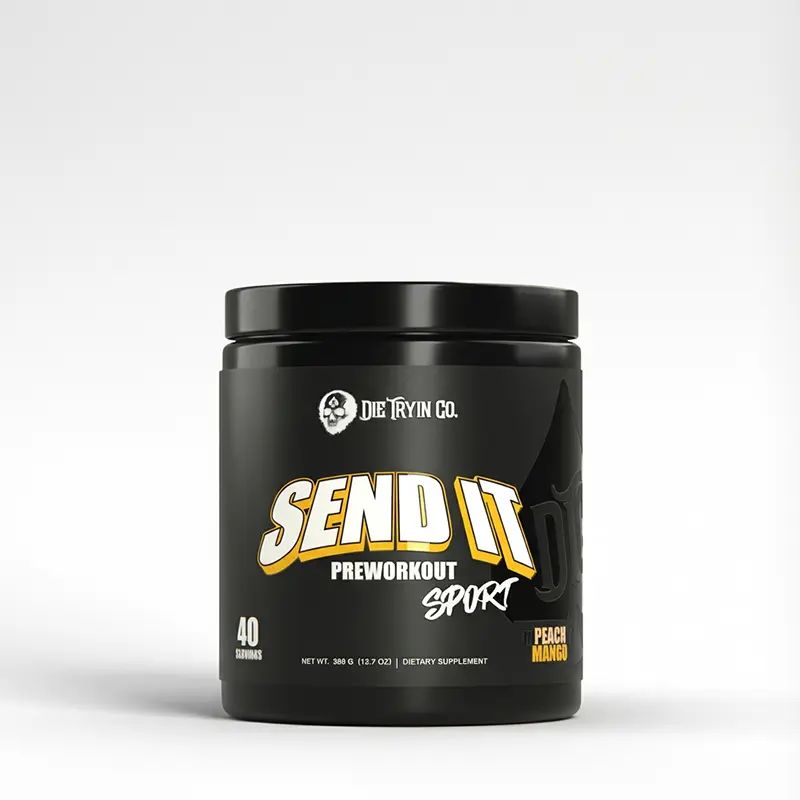 DIE TRYIN CO. SEND IT Sport Preworkout Raspberry Iced Tea Flavor 40 Servings Daily Driver Supplement