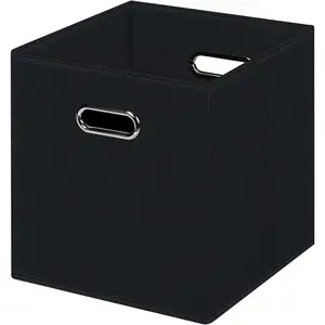Black Foldable Fabric Storage Cubes Bins Organizer Baskets with Dual Handles for Home Organization