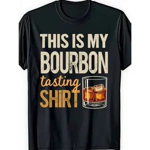 Men's Fun Bourbon Tasting Shirt- This Is My Bourbon Tasting Pattern T-Shirt- Black Cotton Whiskey Enthusiast Gift- Regular Fit Casual Party Wear- All Seasons Machine Washable Comfortable Fabric, Social Gathering Outfit, Loose Design