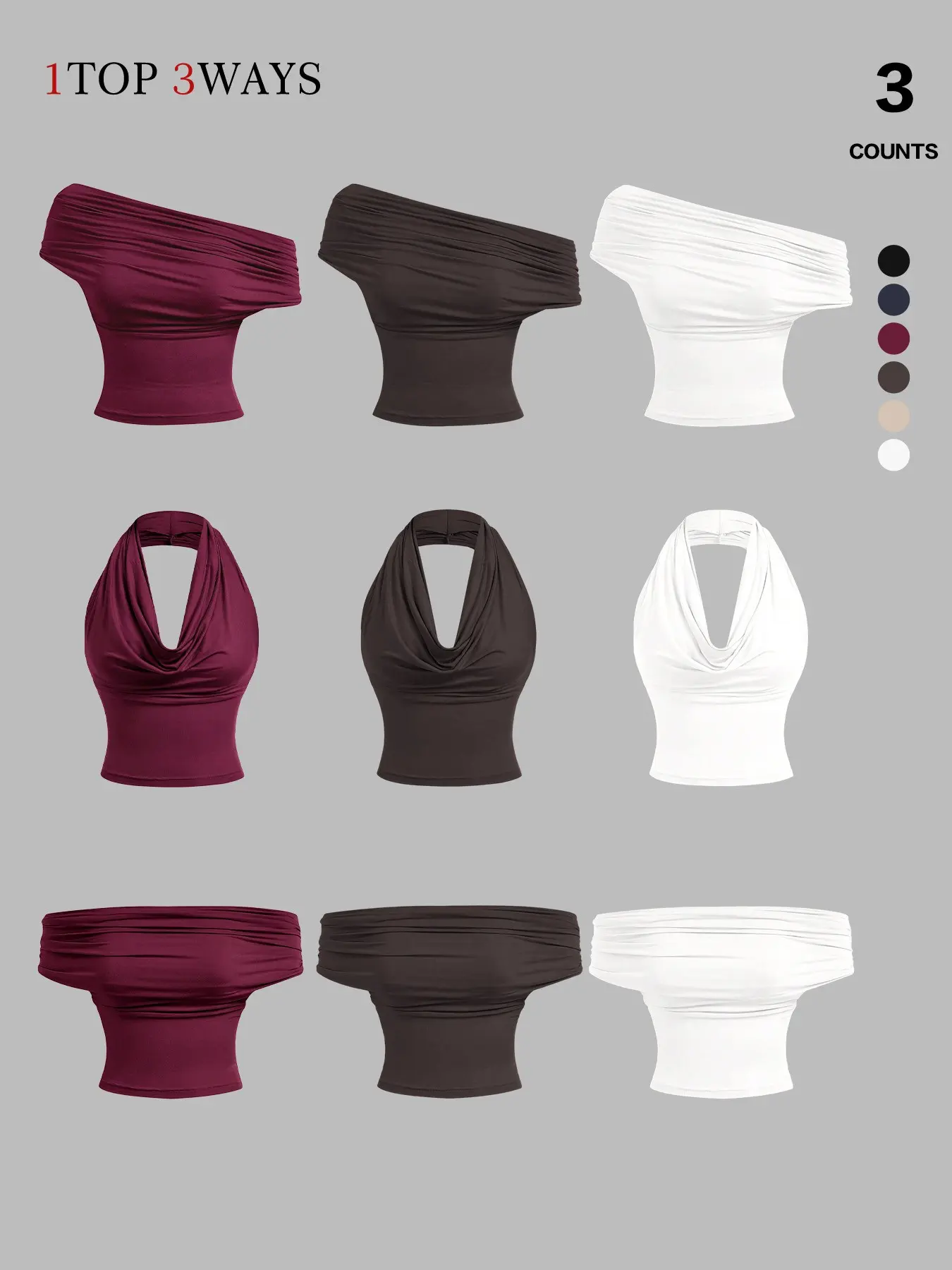 Y2K Slim-Fit Ruched Multi-Style Sleeveless Top, Off Shoulder, One Shoulder & Halter Design, Versatile Fashion Piece for Women