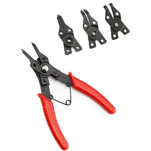 Ring Pliers, 4 In 1 C Clips Removal Retaining Set for Automotive and Engine Repair, Interchangeable Jaw Head 45 90 and 180 Degree Angled Jaws