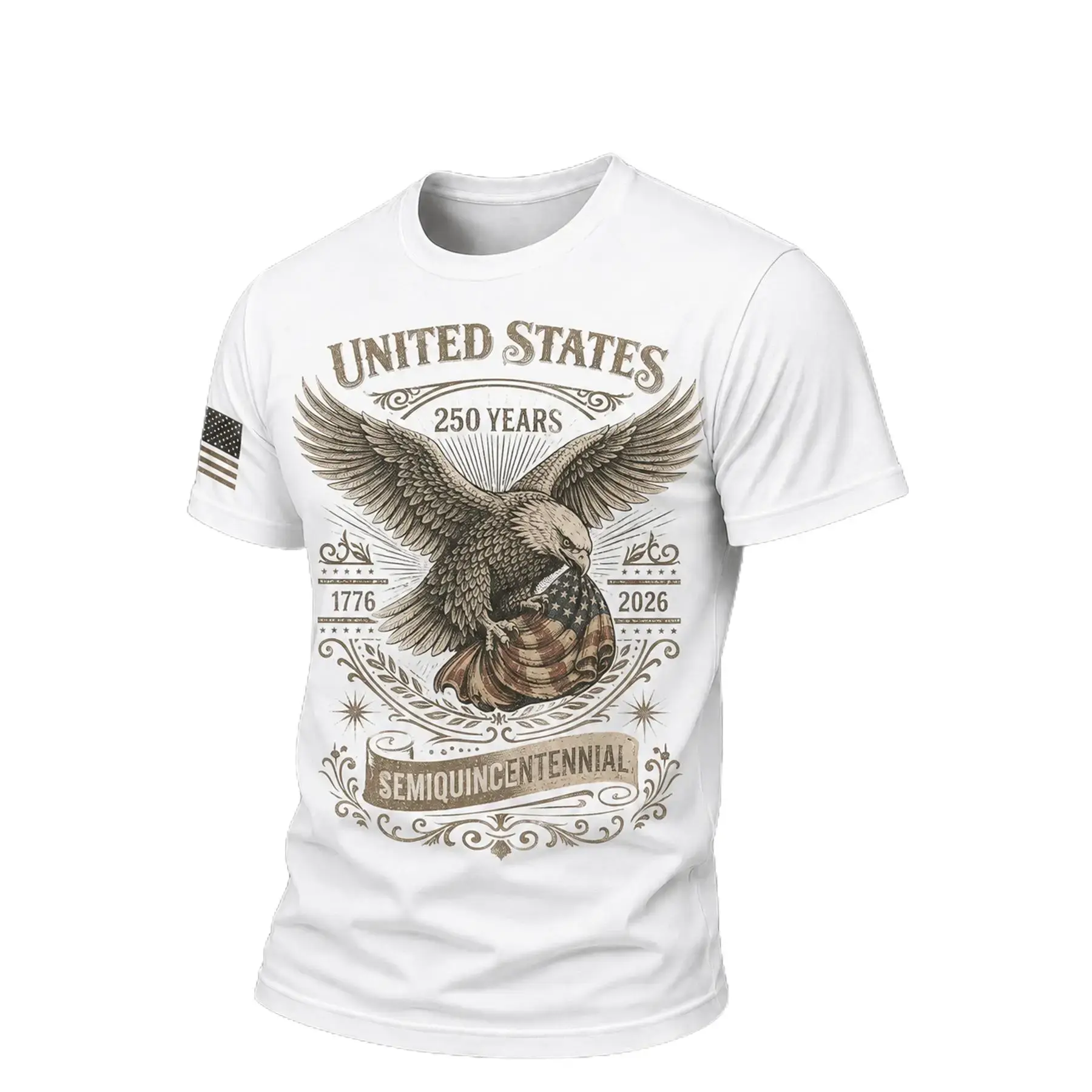 Men's Pure Cotton T-Shirts, Vintage Printed Tees with Eagle and American Flag Patterns Commemorating America's 250th Anniversary, Crew Neck Printed Men's Cotton Tops, Casual Summer Vacation Short Sleeve Shirts for Men, Vintage Men's Blouses, Multiple Colo
