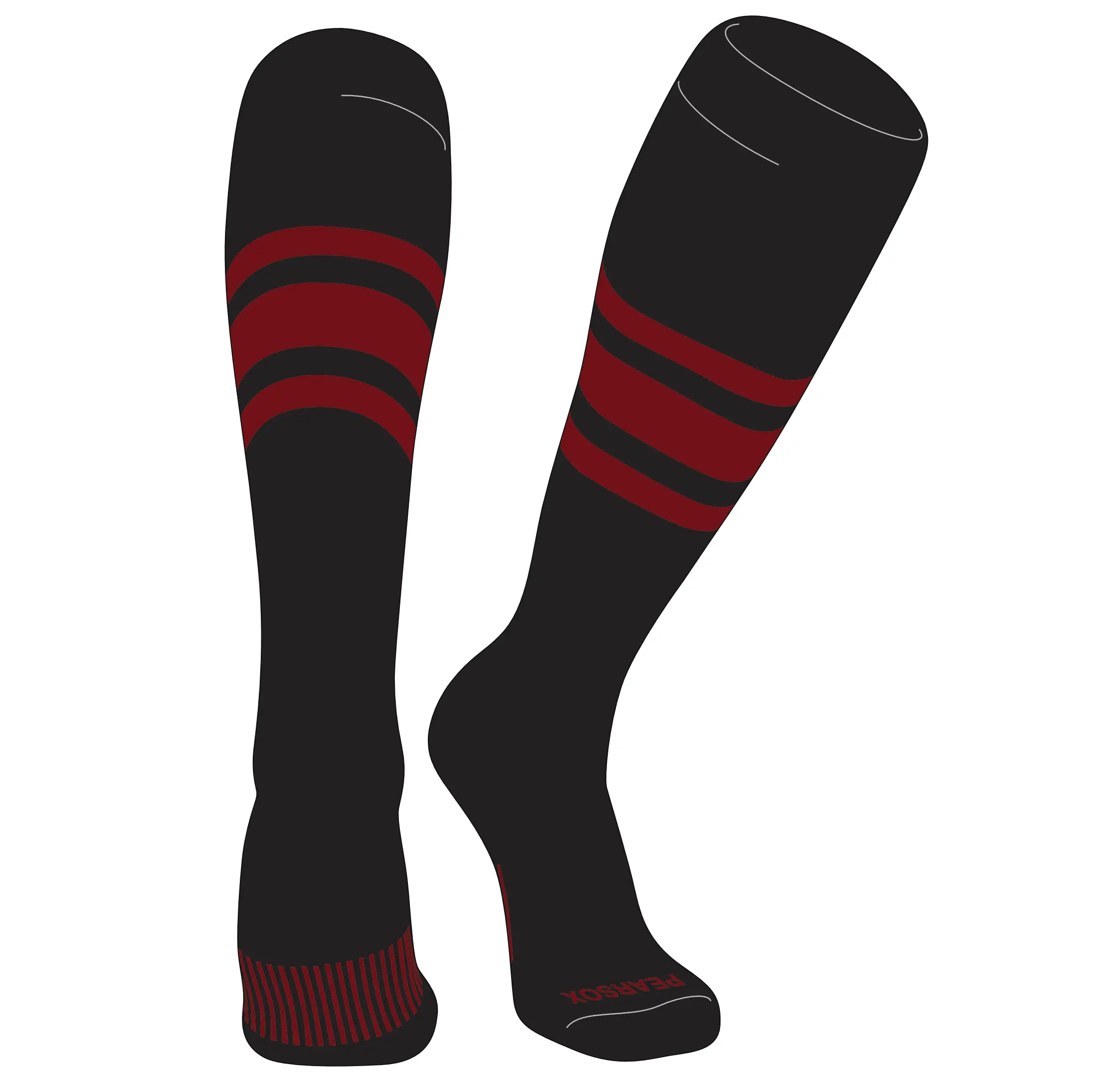 Pear Sox Striped Knee High Baseball, Football Socks (B) Black, Cardinal