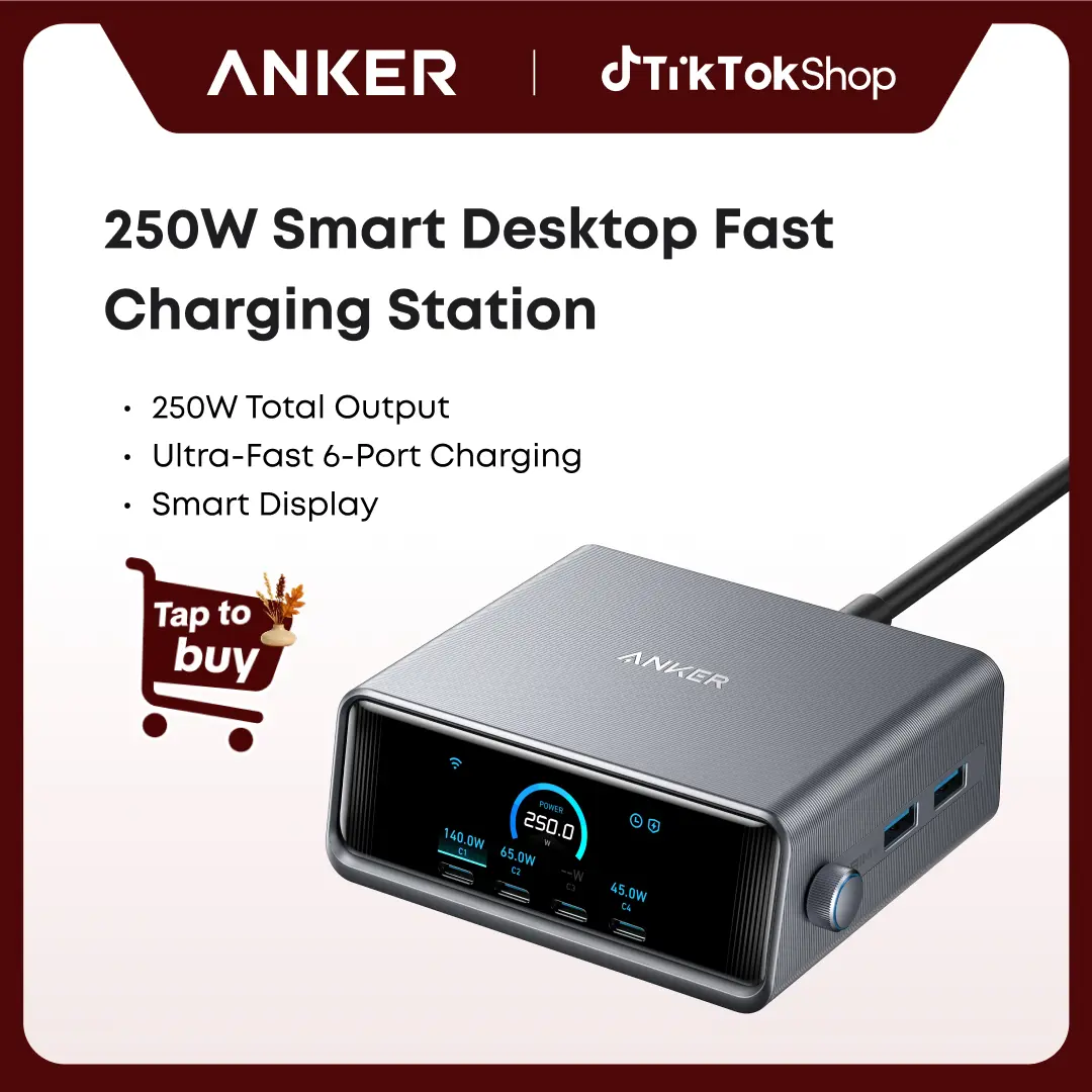 [Limited Offer] Anker Prime Charger, 250W GaN Prime USB-C Charging Station, Ultra-Fast 6 Ports, 2.26" LCD Display and Smart Control Dial (Silver) sohochic