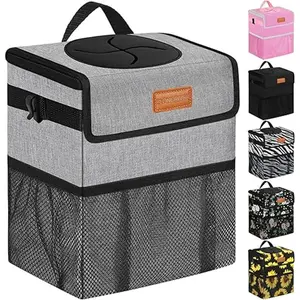 2 Gallon Capacity Car Trash Can Leak Proof Cute Garbage Can (Gray)