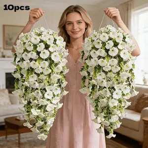 10 PCS Artificial Decorative Flowers, Eucalyptus Morning Glory Vines for Outdoor Courtyard, Home & Wedding Decor, Trumpet Flower Wall‑Mounted & Hanging Vines