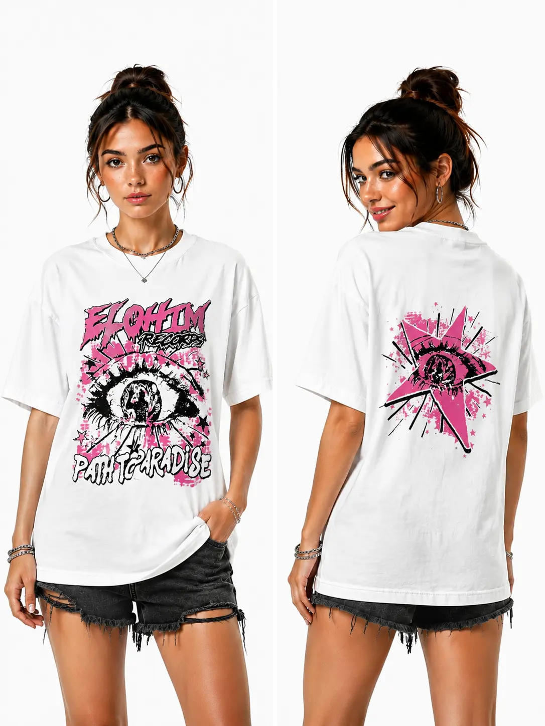Elohim cotton Plus Size Unisex Graphic T-Shirt,Soft Comfortable Breathable Unisex Oversized Tee,Pink Eye Print Streetwear Shirt, Vintage Y2K Punk Style, Gothic Aesthetic Casual Summer Top,Boho Summer clothes,Cool Gift For Friends & Family