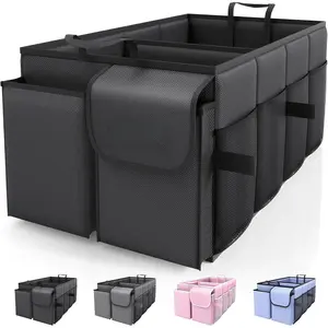 Trunk Organizer - Car Organizer, Foldable Trunk organizer for SUVs & Sedans, Sturdy Car Organization for Car Accessories, Tools, Sundries, Black, 2 Compartments, 21.3"*12.6"*10.6"