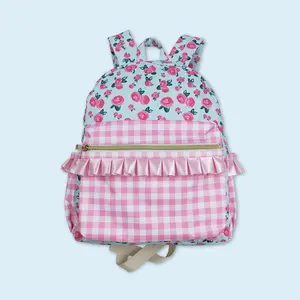 Pink plaid floral baby girls kids backpack