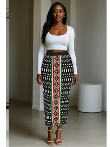 Haus of Kongossa Women's Bold African Print Mid Waist Maxi Skirt - Chic Tribal Skirt, Striped Mudcloth & Toghu Stripe, Maxi Length, Side Slit, Stretchy Soft Spandex-Polyester, Regular Fit, Casual Elegant, All Seasons, Machine Washable, Breathable, Fabric,