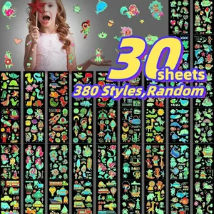 380 Pcs Luminous Tattoos, Mixed Styles Temporary Tattoos Stickers, Unicorn Mermaid Dinosaur Designs, 30 Sheets Party Supplies