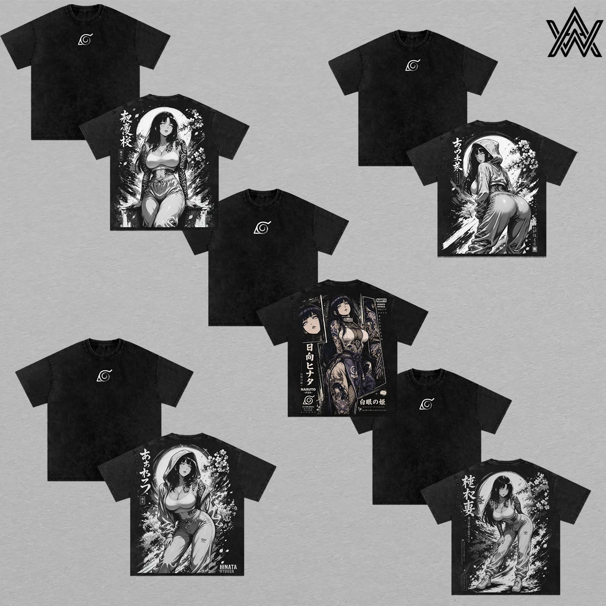 [COLLECTION] Gothic Hinata Hyuga Naruto Anime Double Printed Vintage Washed Tee Unisex Oversize Heavyweight Cotton T-shirt for Anime Fans and Lovers