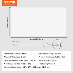 VEVOR Ceiling Tiles, 10-Pack 24x 48 in, Drop Ceiling Tiles Premium PVC Foam Sheet, Fire-Rated Good Flexibility Easy Installation, Ceiling Covering for Home/Office Decoration, Smooth White