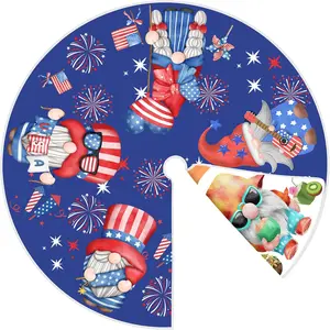 Summer Tree Skirt 4th of July Patriotics Tree Skirt 36 Inch Double Sided Print Mat Independence Day Holiday Party Supplies Home Tabletop Christmas Tree Decoration
