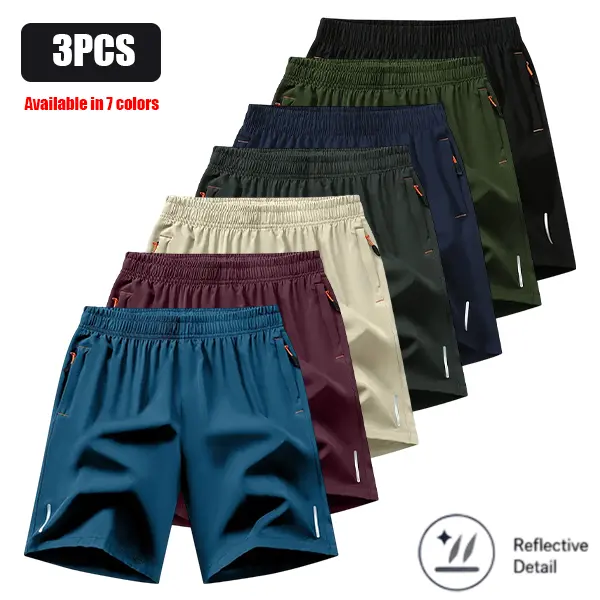 Men’s Elastic Waistband Sports Athletic Shorts - Quick-Dry, Slim-Fit, Solid & Multiple Colors, Breathable, Zip Side Pockets, Adjustable Straps, Various Sizes, Suitable for Gym & Everyday Outdoor Use