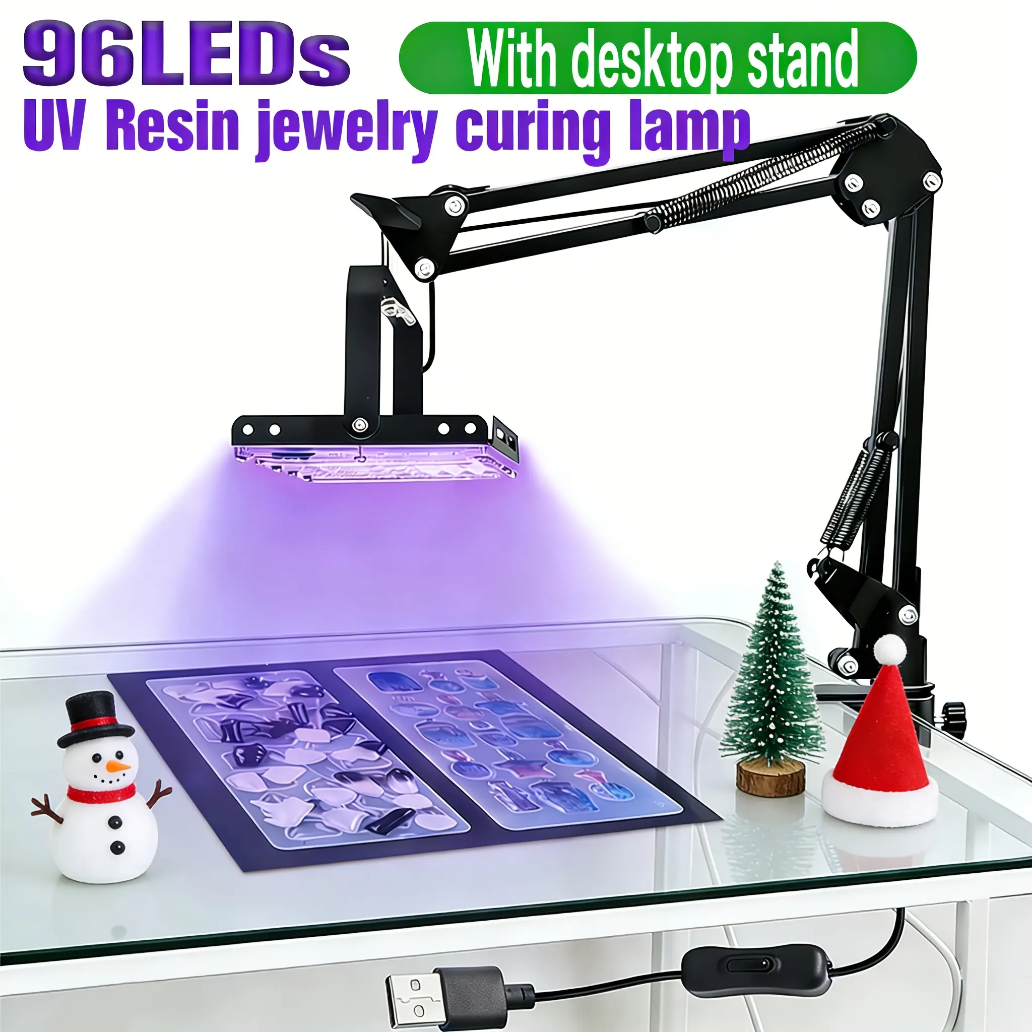 Professional Jewelry Curing Lamp for DIY Jewelry Making - 96 Easy Install LEDs with Stand Bracket, Table Mount, Adjustable Height & Angle, USB Plug-and-Play, DC Power Supply, Rapid Curing, Low Voltage, Indoor Use for DIY Enthusiasts