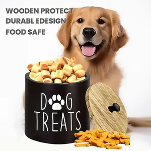 Wooden Pet Snack Storage Bucket with Lid, Moisture-Proof Insect-Resistant Container, Ideal for Small Dogs Cats, Pet Food Organizer