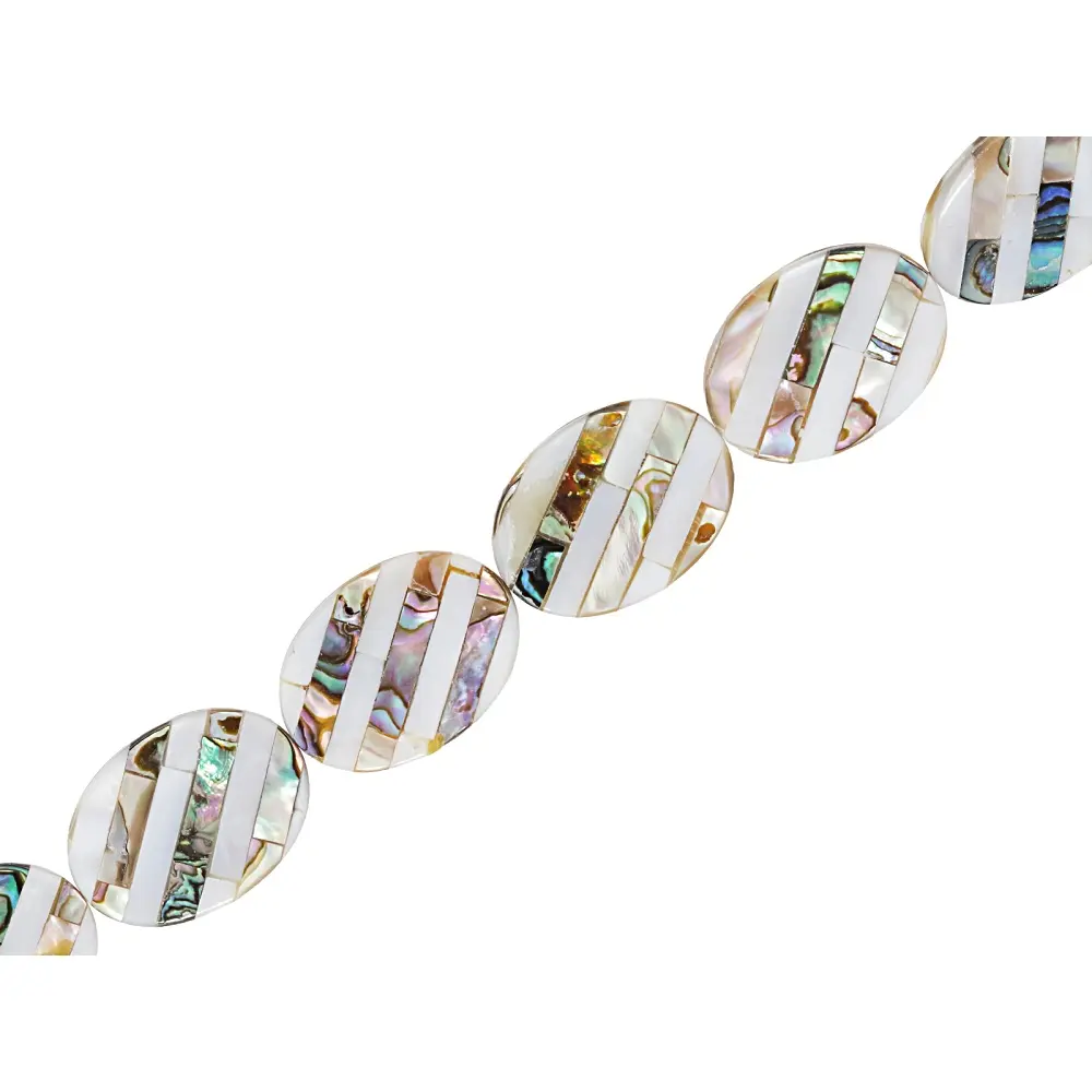 JTV Mother of Pearl & Shell Striped 18x25mm Oval Bead Strand Approximately 15" in Length