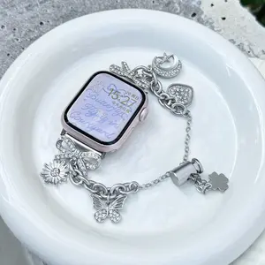 Star & Moon Design Watch Band(Band Only), Fashionable Watch Band for Women & Girls, Wearable Accessories, Smart Watch Straps Compatible with Apple Watch Series 9 8 7 6 5 4 3, Smartwatch Strap