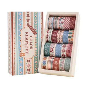 Bohemian Style Washi Tape Collection, 20 Rolls/box Vibrant Ethnic Pattern Decorative Tape, Decorative Tape for Scrapbooking, Gift Wrapping, Vintage Material Paper