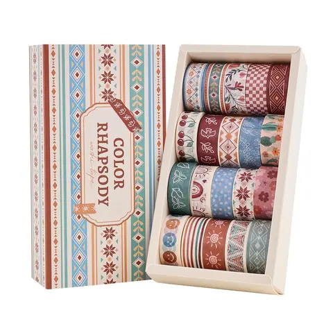 Bohemian Style Washi Tape Collection, 20 Rolls/box Vibrant Ethnic Pattern Decorative Tape, Decorative Tape for Scrapbooking, Gift Wrapping, Vintage Material Paper, Scrapbook Materials, Craft