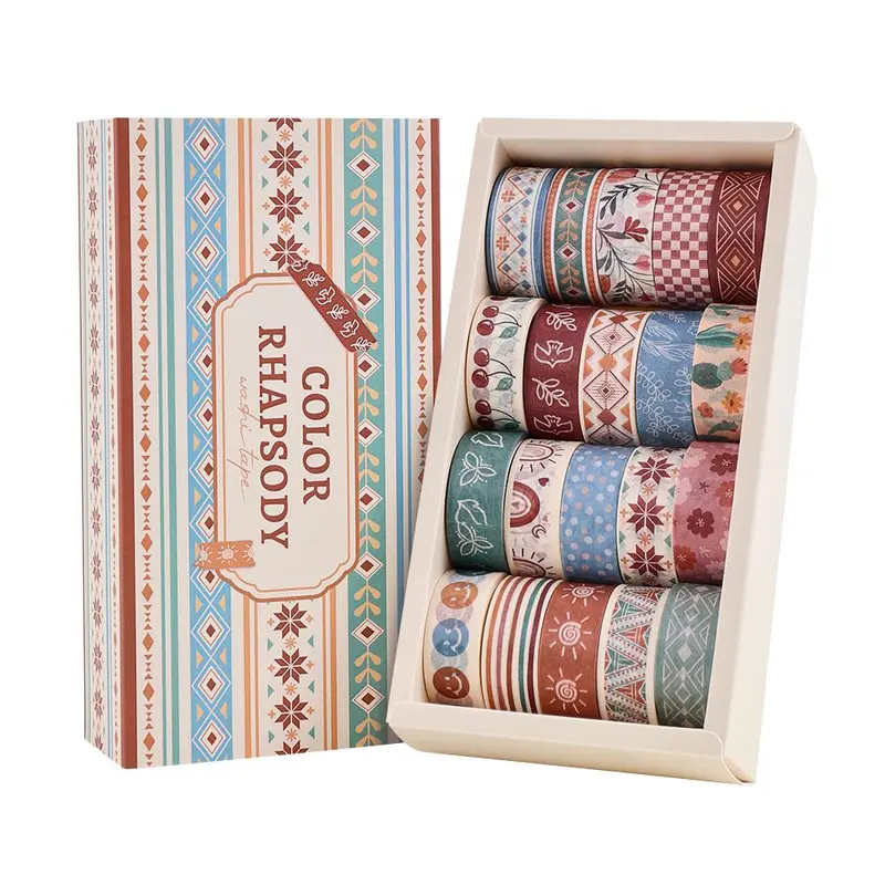 Bohemian Style Washi Tape Collection, 20 Rolls/box Vibrant Ethnic Pattern Decorative Tape, Decorative Tape for Scrapbooking, Gift Wrapping, Vintage Material Paper, Scrapbook Materials, Craft