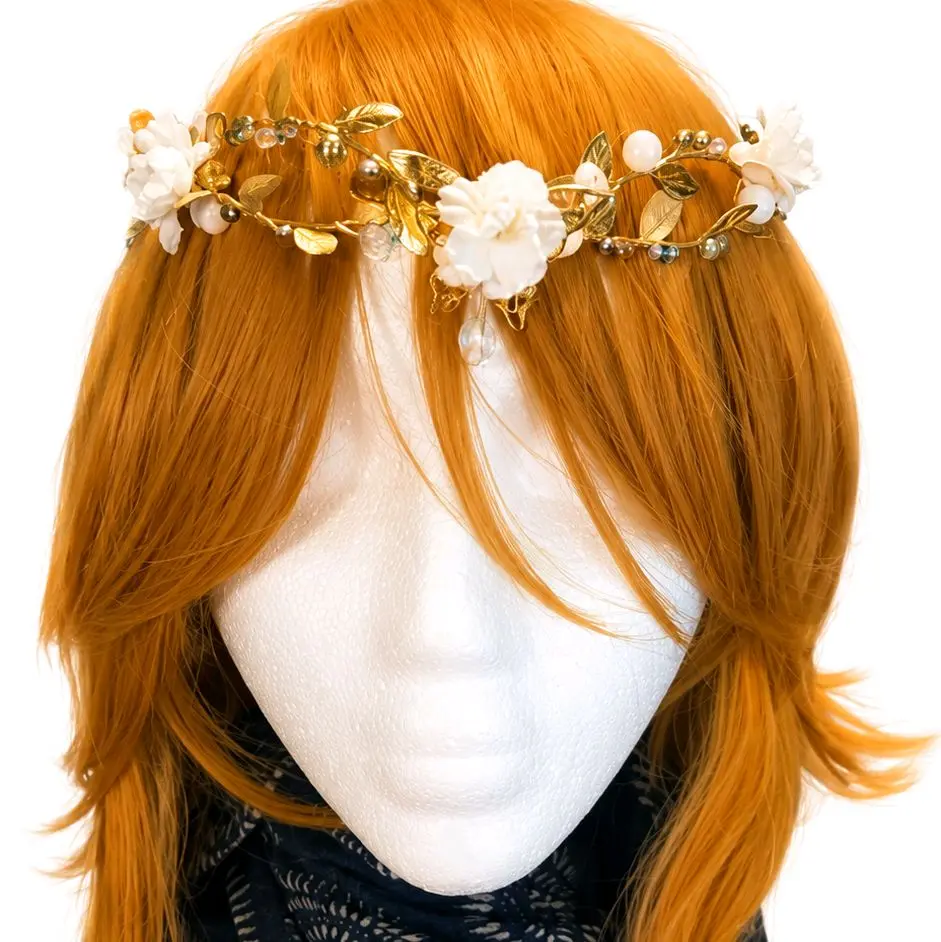Handmade White Ocean Shell Fairy Crown with White Flowers Renaissance Headpiece