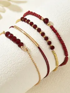 Four-piece trendy flowing crystal geometric handmade beaded bracelet set, suitable for daily wear, vacation dates, and other occasions, and also makes a delightful and exquisite small gift.