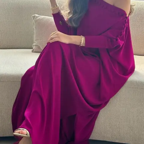 Women's Chic Plain Asymmetrical Neck  Purple Loose Woven Button Dress, Elegant Split Hem Dress for Party Holiday Wedding Guest, Ladies Spring & Fall Womenswear Clothes Wedding Guest Dresses