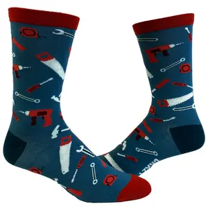 Men's Tools Socks Funny Fathers Day Handyman Hammer Screwdriver Graphic Novelty Footwear Funny Graphic Socks Comfortable Fitted Spandex Cotton