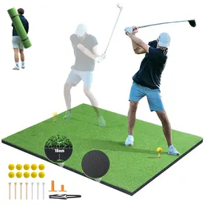 Artificial Turf Golf Hitting Mat Tool Kit (5x4ft) with 10 Golf Balls, 9 Tees, Training Aid for Backyard Driving, Indoor/Outdoor Practice