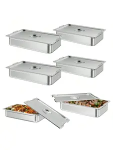 6-Pack Full-Size Stainless Steel Food Pans, 4 in Deep NSF Certified Commercial Catering Containers with Anti-Jamming Handles + Lids, Smooth Stackable Sturdy Kitchen Utensils Holders, Stackable Containers