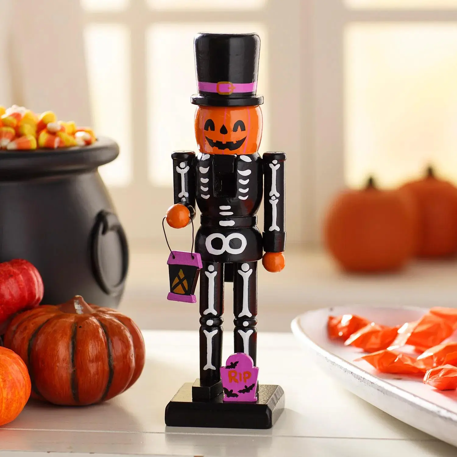 3" x 10" Halloween Jack-O?-Lantern Wooden Nutcracker Tabletop Decoration