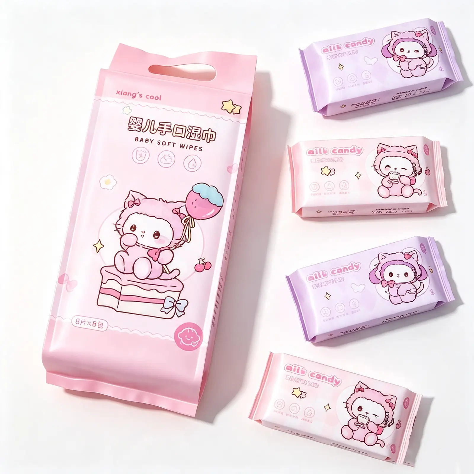 24Pack Kawaii Cartoon Mini Travel Wet Wipes Collection, Alcohol-Free Unscented Pocket Cleansing Wet Towels, Portable Daily Cleaning Supplies, Practical Travel Essential Gift for Family Kids