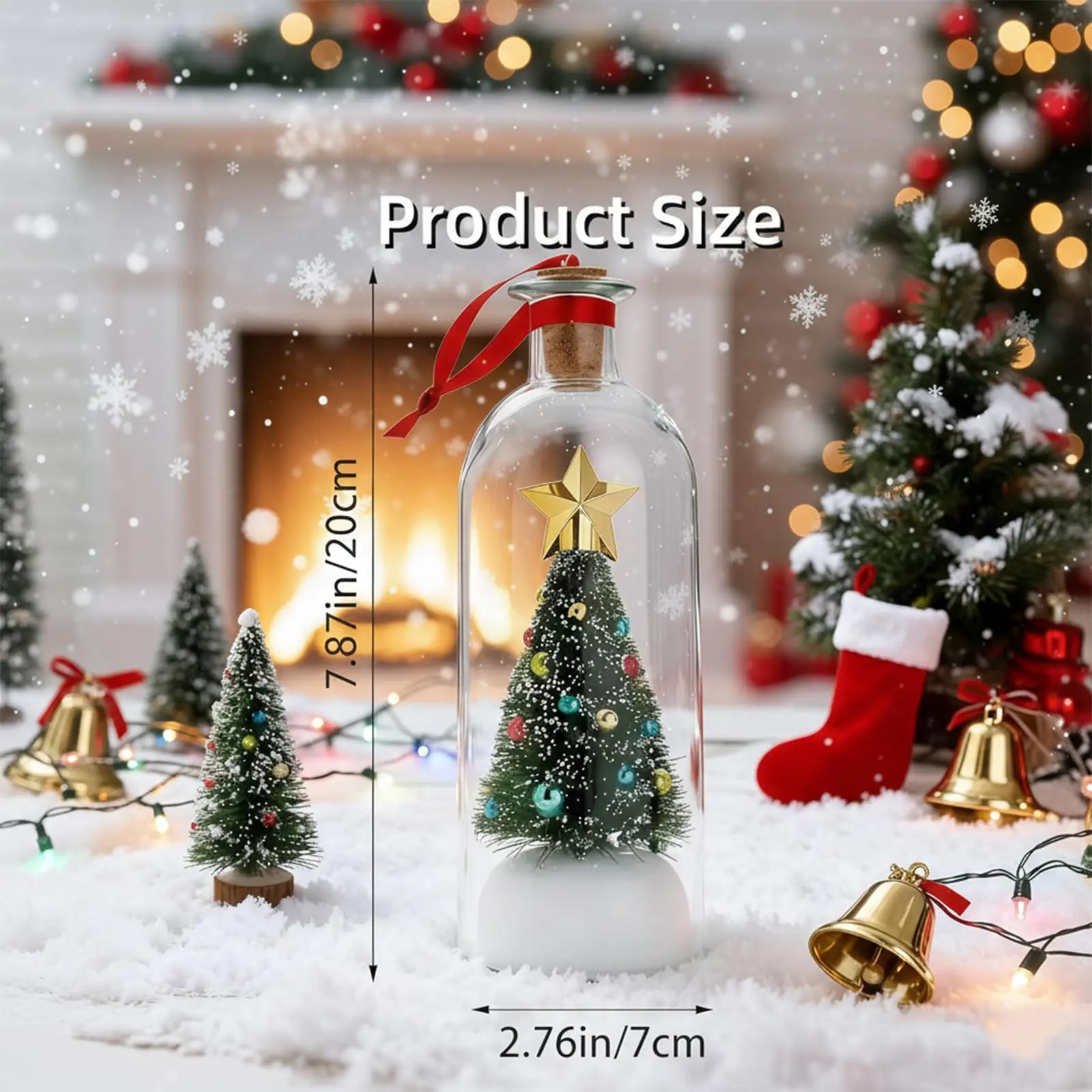 Traditional Colorful Plastic Christmas Tree Star Message in a Bottle - Personalized Voice Recording Keepsake Ornament, Playback Cork Holiday Decoration, Unique Festive Gift for Family