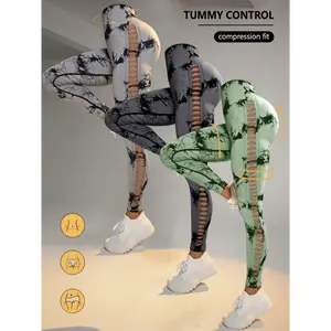 Outdoors 3pcs Tie-Dye High-Waist Yoga Leggings for Women - Butt Lifting, Stretchy & Breathable Workout Pants