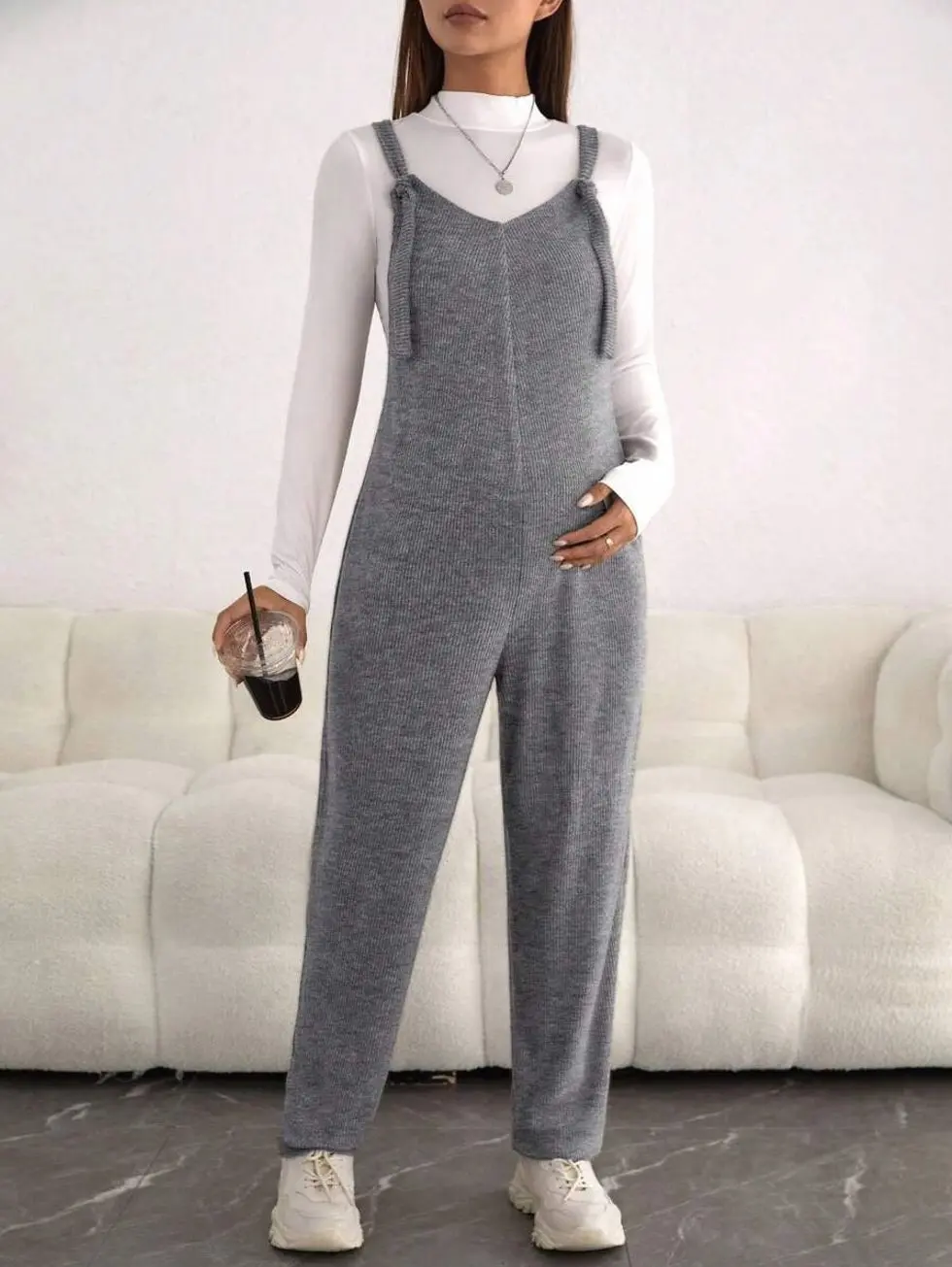 Maternity Overall Jumpsuit, Solid Color Casual Romper for Versatile Pregnancy Outfits