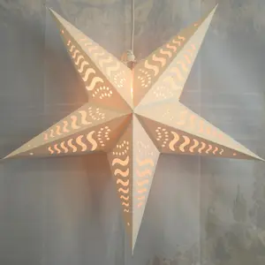 24" Solid White Tidal Waves Cut-Out Paper Star Lantern, Hanging Wedding & Party Decoration