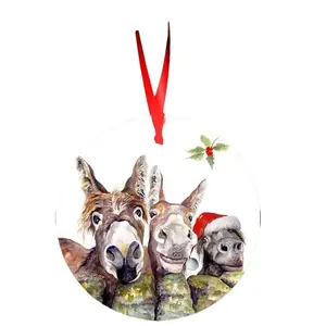 White Ceramic Christmas Decoration - Donkey Shape - Hanging Ornament