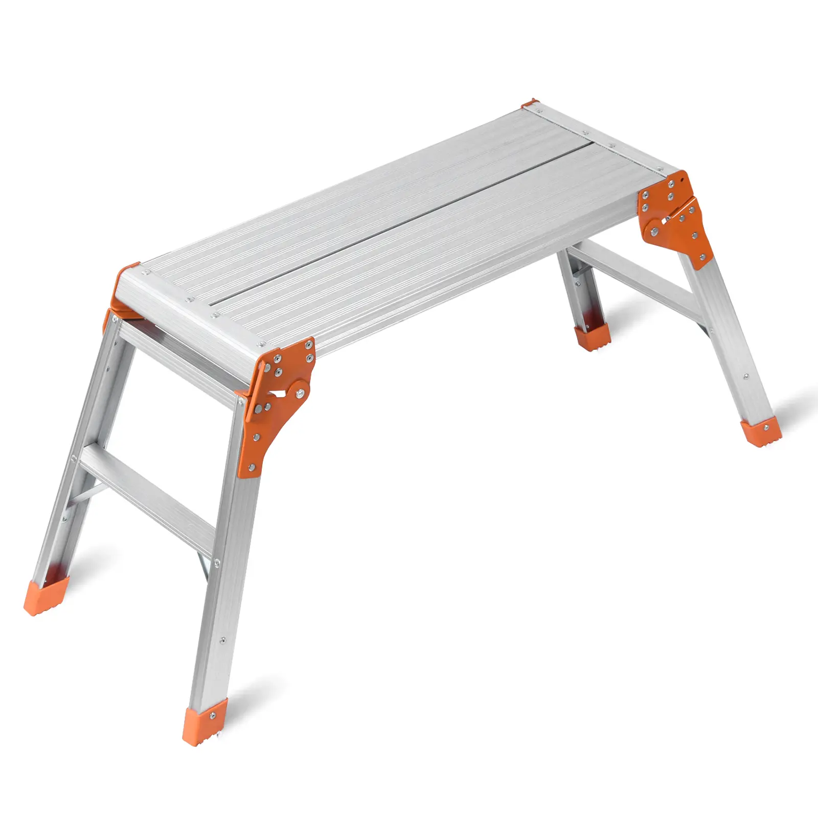 LEADALLWAY Aluminum Foldable Work Platform Step Ladder, 440 Lbs Capacity, 30"x12"x20", Silver, Heavy-Duty Home Improvement Building Supply Folding Step