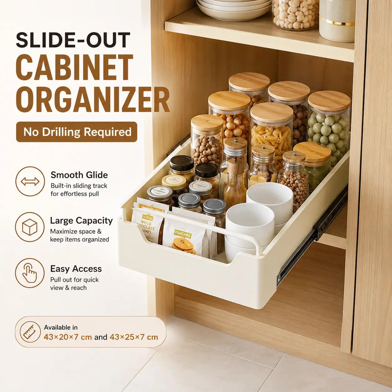 CL Metal Cabinet Storage Rack Self-Adhesive Nano-Film No-Drill Heavy-Duty Sliding Drawer Basket for Kitchen Bathroom Bedroom