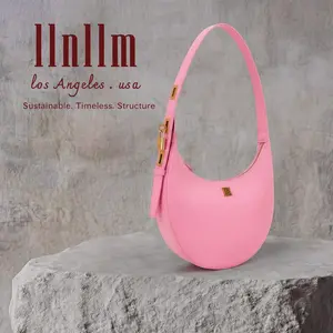 ARCLUXE SHOULDER PURSE — LEATHER CRESCENT BAG - LA Pink
