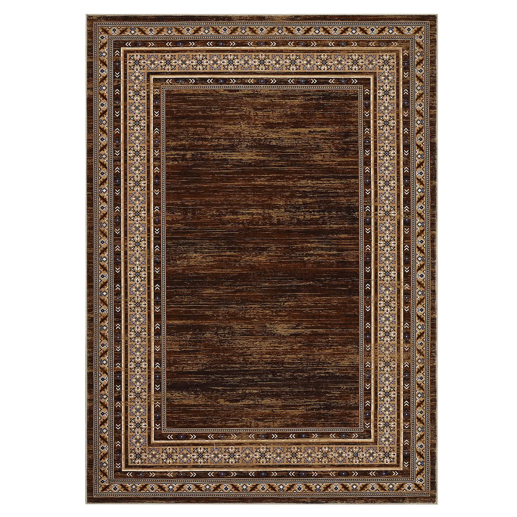 Red Brown Low Pile Polyester Rectangular Area Rug (8x10 ft) - Modern Geometric Bordered, Machine Washable 2-Tone Brown Area Rug for Living Room, Bedroom, Brown Two Tone Area Rugs