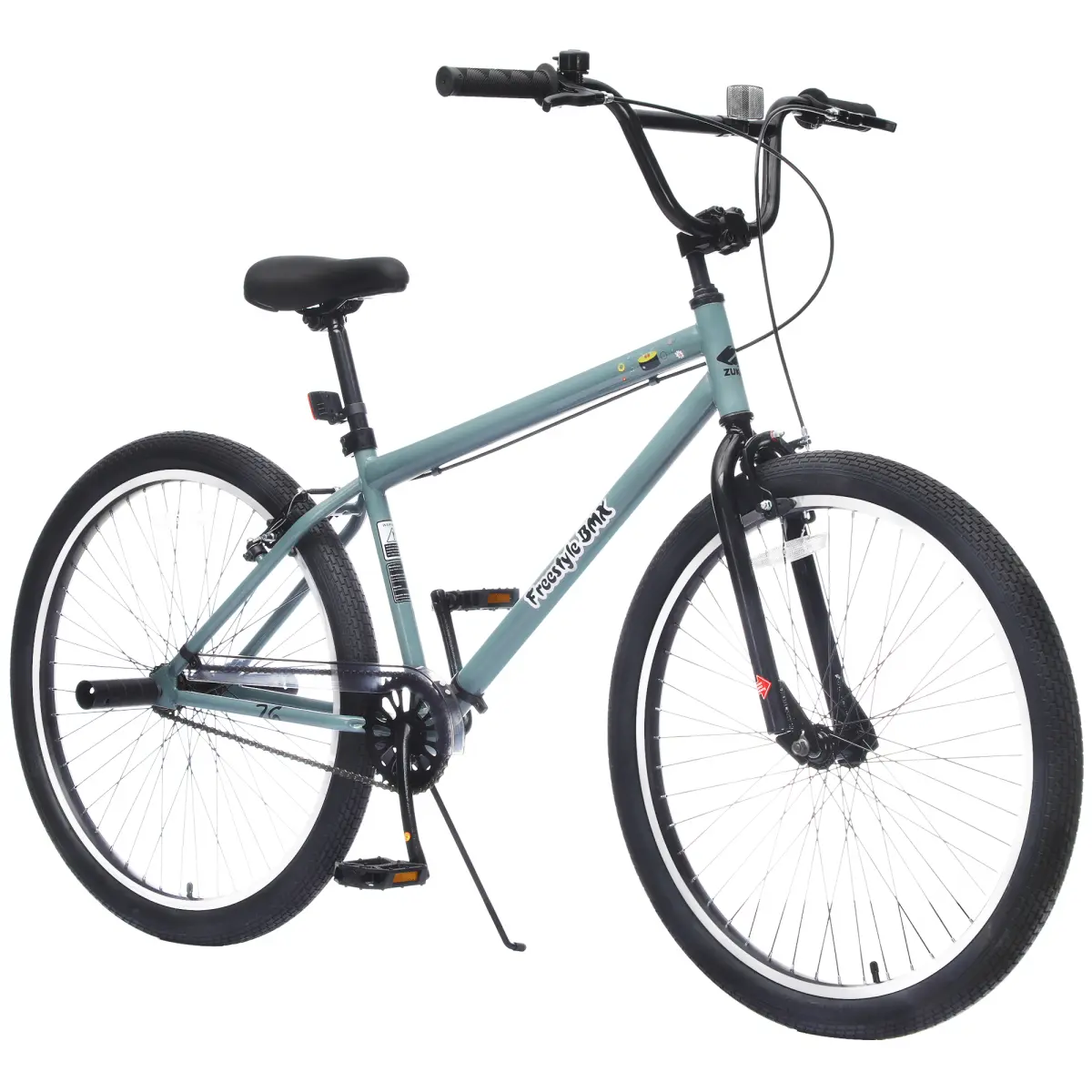 26 Inch Freestyle  Bike for Teens, Steel Frame Single-Speed Bicycle with 2 Pegs , Front Caliper Brake and Rear V Brake, Bicycle for Boys and Girls Ages  14+