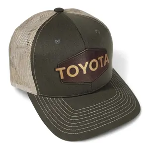 TOYOTA Vintage Style Trucker Hat Cap with Gold Leatherette Laser Engraved Logo