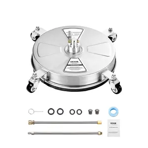 VEVOR 15" Pressure Washer Surface Cleaner, Stainless Steel Pressure Washer Attachments with 4 Wheels, 4000 Max PSI, 1/4 Quick Connector, 2 Spray Nozzles, 2 Extended Wands for Concrete, Patio, Deck