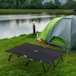 2 Person Folding Camping Cot for Adults, 50" Extra Wide Outdoor Portable Sleeping Cot with Carry Bag, Elevated Camping Bed, Beach Hiking, Black