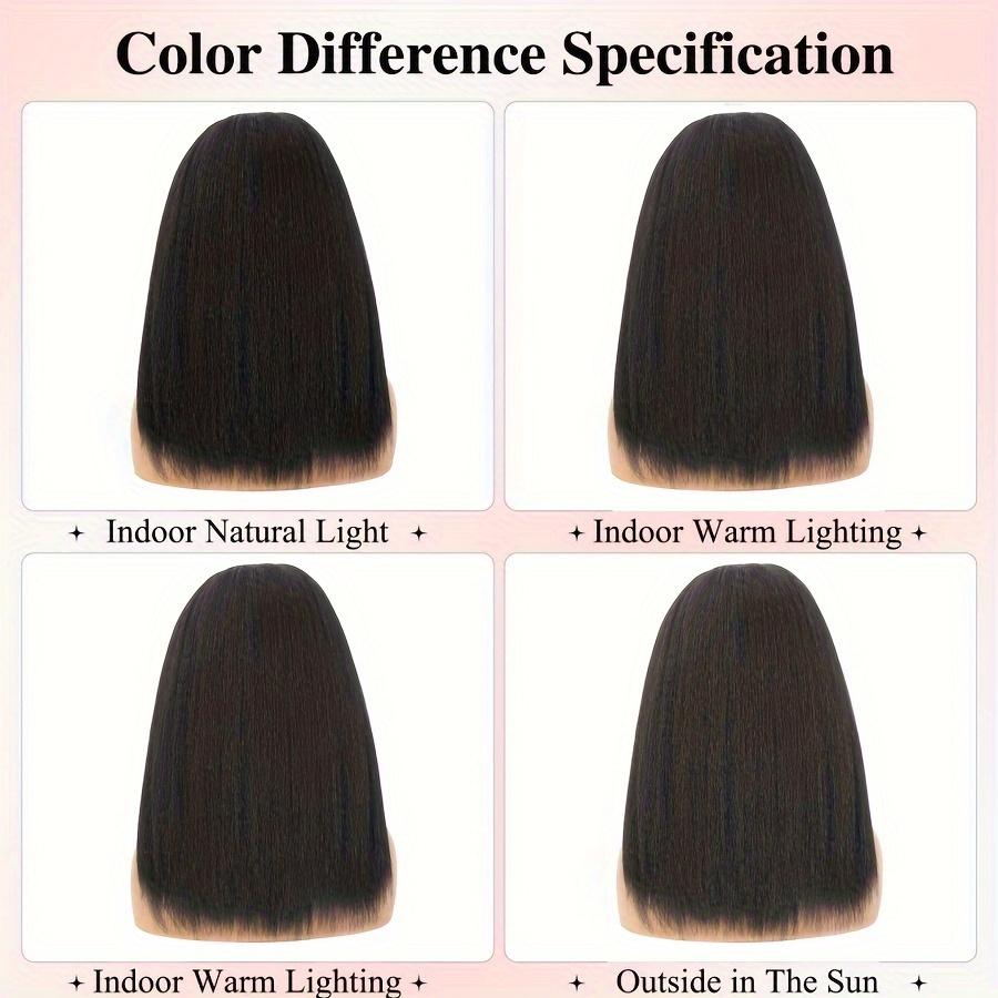 18-Inch Kinky Straight Black Bob Wig with Light Yaki Texture, Featuring a Density And a Middle Part, Perfect for Shoulder-Length Styles. Available in Synthetic Hair with Options in Black, Brown, Or Mixed Colors for Women