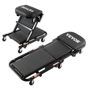 summervibes VEVOR Foldable Z Garage Creeper, 40 in, 450 lbs Load Capacity Rolling Folding Mechanic Creeper Stool, with 6 Universal Wheels Padded Seat Steel Frame, Lay Down or Sit Chair for Garage Shop or Home,