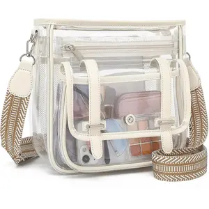 PVC Clear Crossbody Bag for Women Heavy Duty Transparent See Through Bag for Stadium Events and Concert